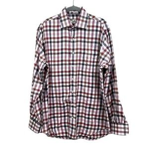 Peter Millar Mens Plaid Shirt Button Up Pocket Long Sleeve White Pink Purple L*
